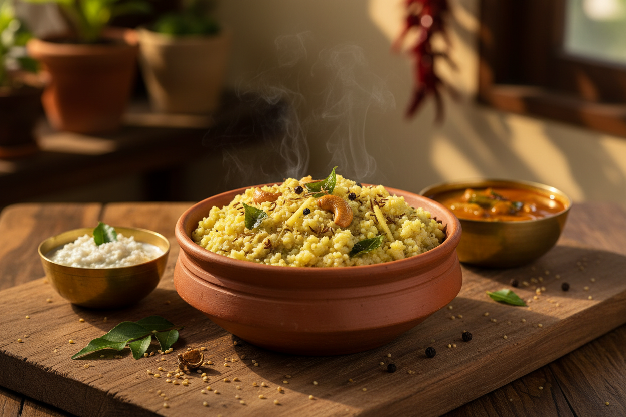 Creamy Kodo Millet (Arikalu) Ven Pongal